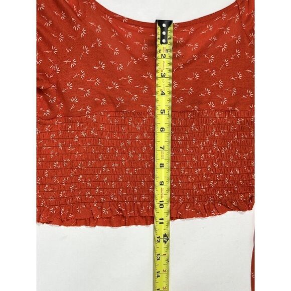 Urban Outfitters Womens Orange Top Smocked Crop Floral  Puff Sleeve Large - Picture 10 of 12